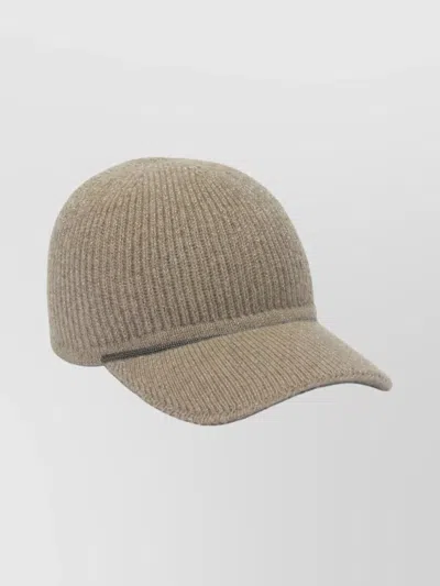 Brunello Cucinelli Curved Brim Knit Hats With Ribbed Texture In Brown