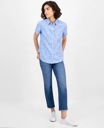 Nautica Jeans Women's Paisley Short-sleeve Camp Shirt In Blue
