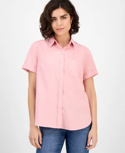 Nautica Jeans Women's Solid Short-sleeve Camp Shirt In Pink