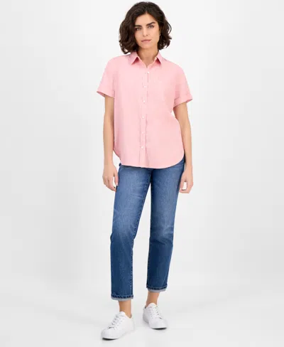 Nautica Jeans Women's Solid Short-sleeve Camp Shirt In Pink