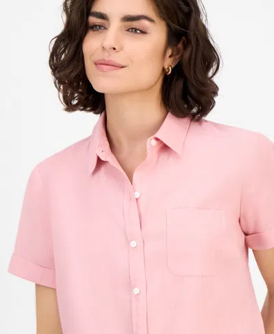 Nautica Jeans Women's Solid Short-sleeve Camp Shirt In Pink