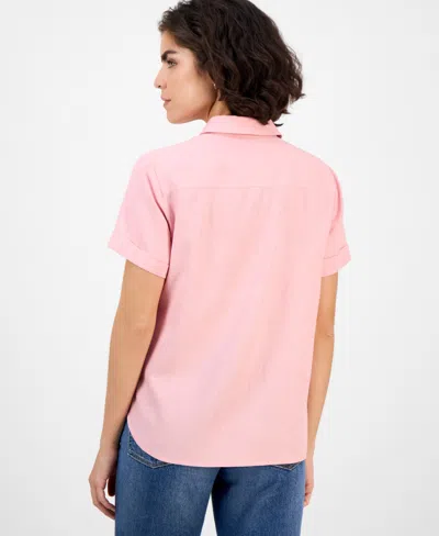 Nautica Jeans Women's Solid Short-sleeve Camp Shirt In Pink