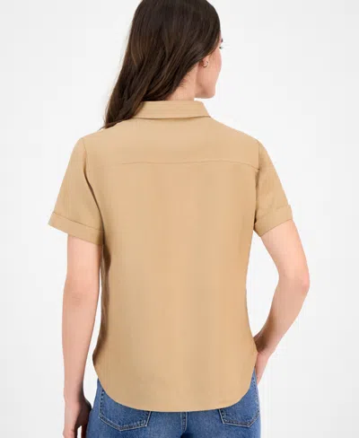 Nautica Jeans Women's Solid Short-sleeve Camp Shirt In Brown