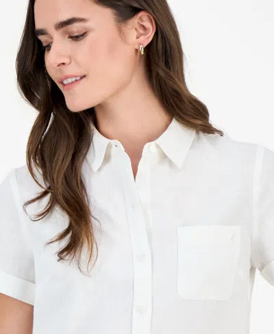 Nautica Jeans Women's Solid Short-sleeve Camp Shirt In White