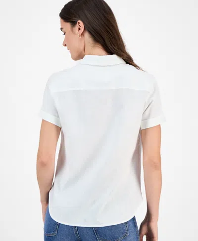 Nautica Jeans Women's Solid Short-sleeve Camp Shirt In White