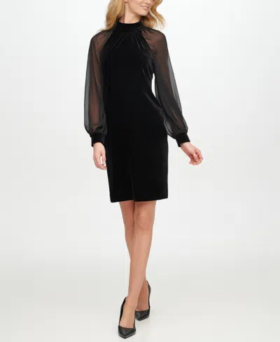 Calvin Klein Petite Long Sleeve Dress In Black