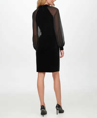 Calvin Klein Petite Long Sleeve Dress In Black