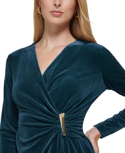 Calvin Klein Women's Velvet Side Bar Trim Dress In Blue