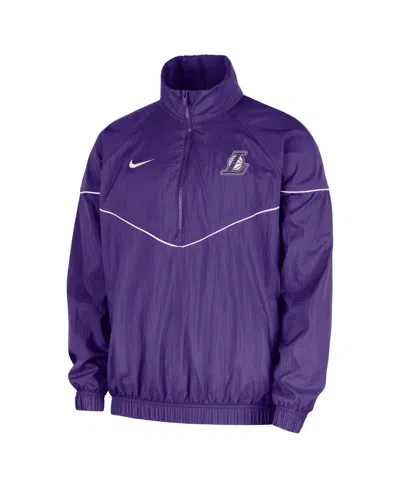 Nike Men's Purple Los Angeles Lakers Courtside Windrunner Woven Half-zip Jacket In Purple