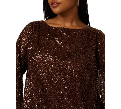 Adrianna Plus Size Sequin Boat Neck Mini Dress In Brown