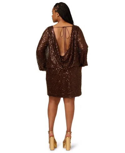 Adrianna Plus Size Sequin Boat Neck Mini Dress In Brown