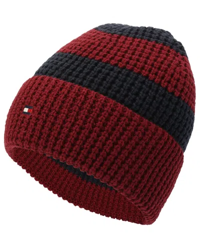 Tommy Hilfiger Men's Waffle Stripe Cuff Hat In Red