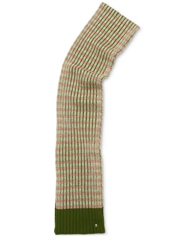 Kate Spade Striped Ribbed Scarf In Green