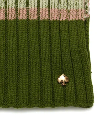 Kate Spade Striped Ribbed Scarf In Green