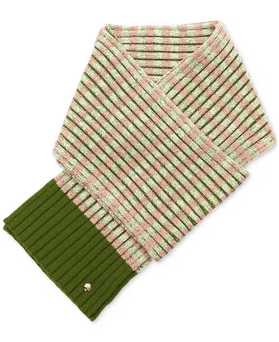 Kate Spade Striped Ribbed Scarf In Green