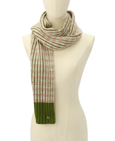 Kate Spade Striped Ribbed Scarf In Green