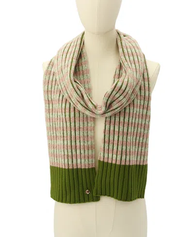 Kate Spade Striped Ribbed Scarf In Green