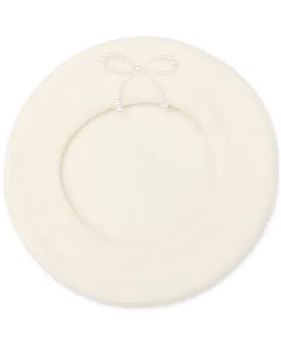 Kate Spade Pearl Bow Felt Beret In White