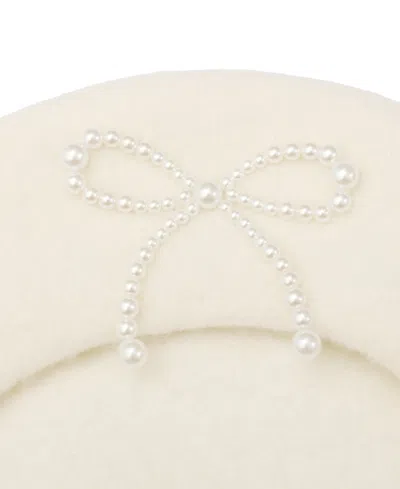 Kate Spade Pearl Bow Felt Beret In White