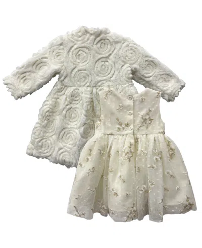 Blueberi Boulevard Baby Girls 2-piece Rosette Dress And Coat Set In White