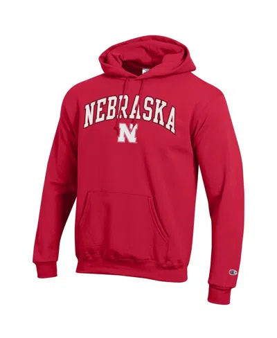 Champion Men'sâ Scarlet Nebraska Huskers Arched Logo Fleece Pullover Hoodie In Red