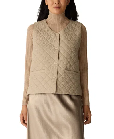 Eileen Fisher Women's V-neck Quilted Sleeveless Vest In Brown
