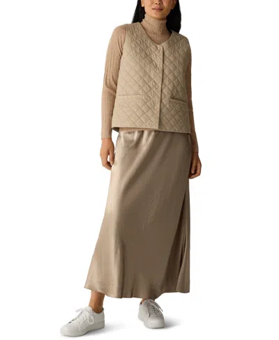 Eileen Fisher Women's V-neck Quilted Sleeveless Vest In Brown