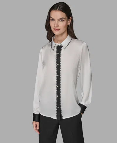 Karl Lagerfeld Women's Color Block Long Sleeve Top In Gray