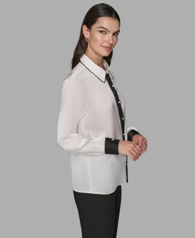 Karl Lagerfeld Women's Color Block Long Sleeve Top In Gray