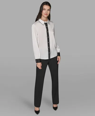 Karl Lagerfeld Women's Color Block Long Sleeve Top In Gray