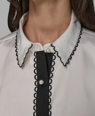 Karl Lagerfeld Women's Color Block Long Sleeve Top In Gray