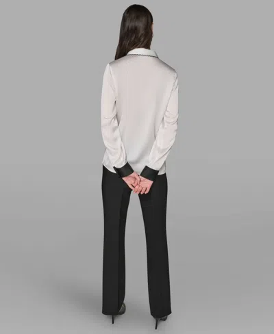 Karl Lagerfeld Women's Color Block Long Sleeve Top In Gray