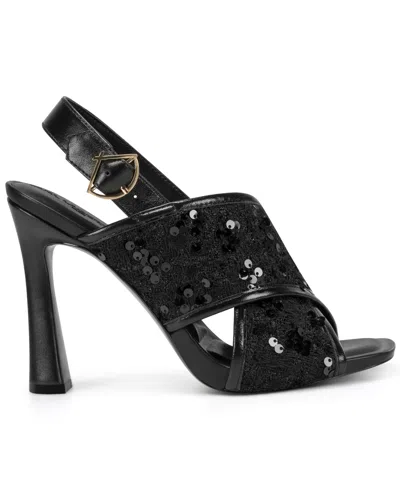 Karl Lagerfeld Colbie X Band Sequin Sandals In Black