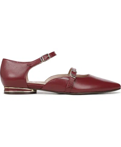 Naturalizer Harmony Ankle Strap Pointed Toe Flat In Burgundy
