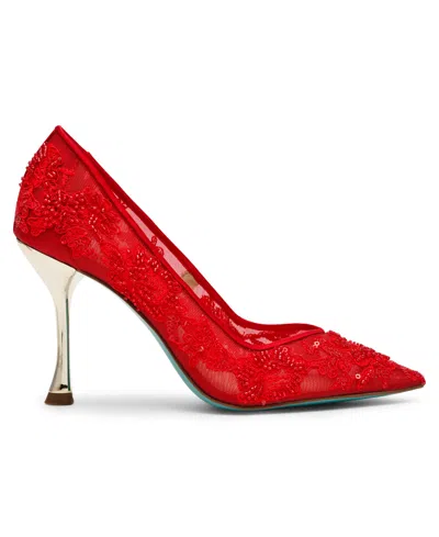 Betsey Johnson Women's Jenii Pointed-toe Mesh Stiletto Pumps In Red