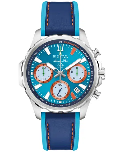 Bulova Men's Limited Edition Two-tone Leather And Silicone Strap Watch, 43mm In Blue