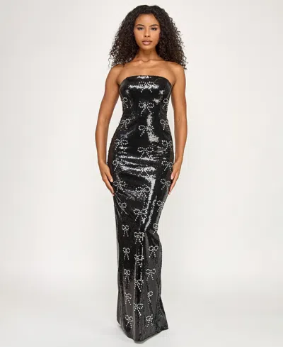Seni & Cade Women's Bow Sequin Strapless Long Dress In Black