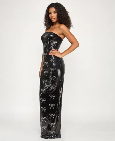 Seni & Cade Women's Bow Sequin Strapless Long Dress In Black