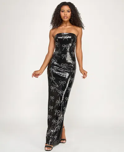 Seni & Cade Women's Bow Sequin Strapless Long Dress In Black