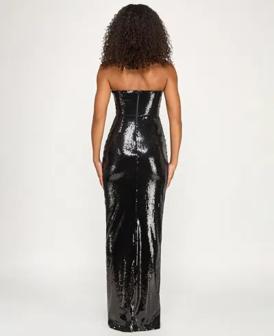 Seni & Cade Women's Bow Sequin Strapless Long Dress In Black