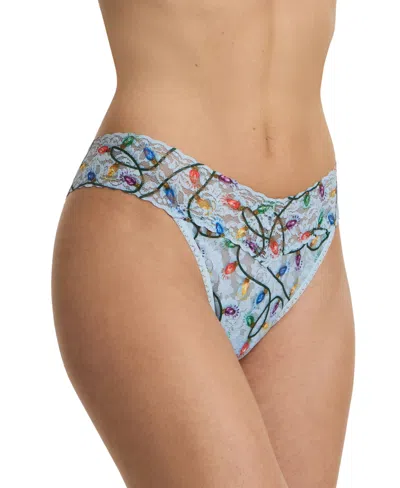 Hanky Panky Printed Signature Lace Original Rise Thong In Blue