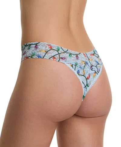 Hanky Panky Printed Signature Lace Original Rise Thong In Blue