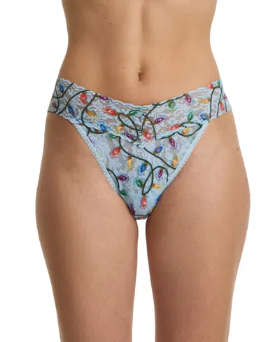 Hanky Panky Printed Signature Lace Original Rise Thong In Blue