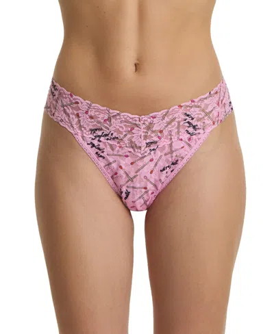 Hanky Panky Women's Printed Signature Lace Original Rise Thong Underwear In Pink