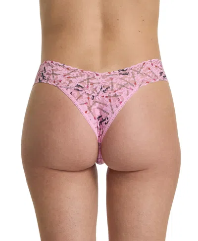 Hanky Panky Women's Printed Signature Lace Original Rise Thong Underwear In Pink