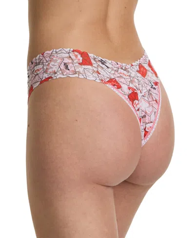 Hanky Panky Women's Printed Signature Lace Original Rise Thong Underwear In Pink