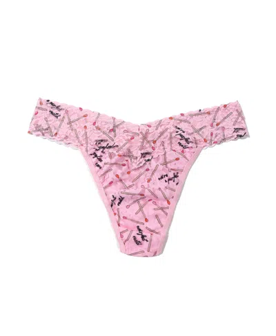 Hanky Panky Women's Printed Signature Lace Original Rise Thong Underwear In Pink