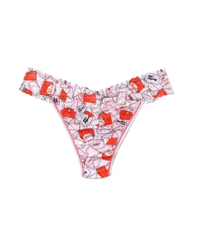 Hanky Panky Women's Printed Signature Lace Original Rise Thong Underwear In Pink
