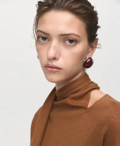 Mango Women's Scarf Fine-knit Sweater In Brown