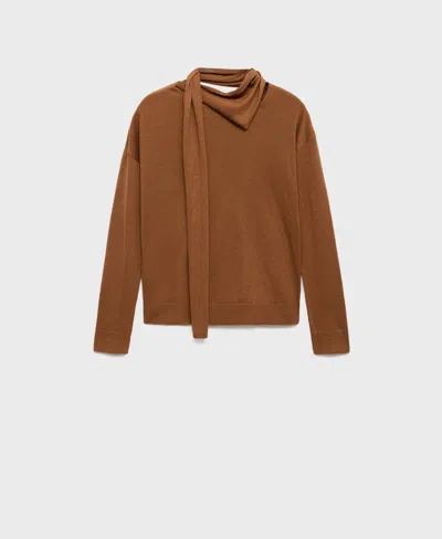 Mango Women's Scarf Fine-knit Sweater In Brown